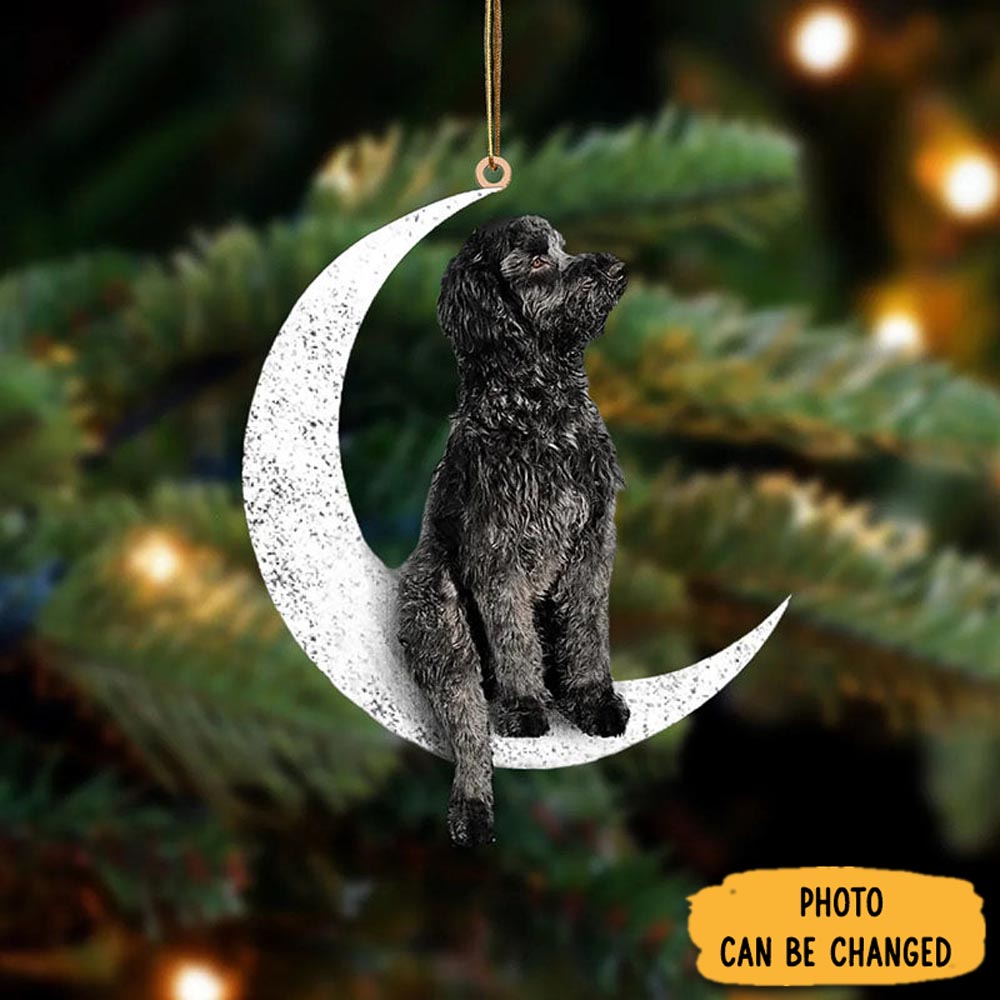 Personalized Black Goldendoodle Sit On The Moon Ornament Charming Mother’s Day Ornament