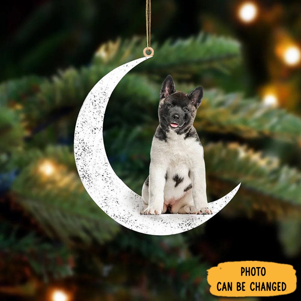 Personalized Black Mask Akita Sit On The Moon Ornament Joyful Holiday Season Ornament Gift