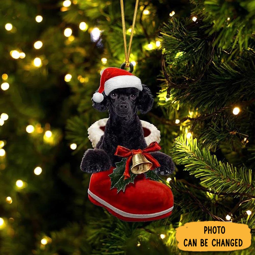 Personalized Black Poodle In Santa Boot Christmas Hanging Ornament Sweet Ornament Gift For Couples