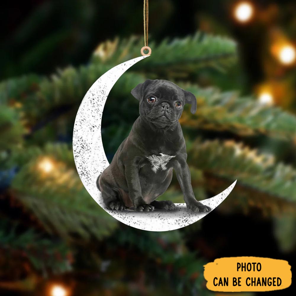 Personalized Black Pug Sit On The Moon Ornament Unique Ornament Gift For Friends
