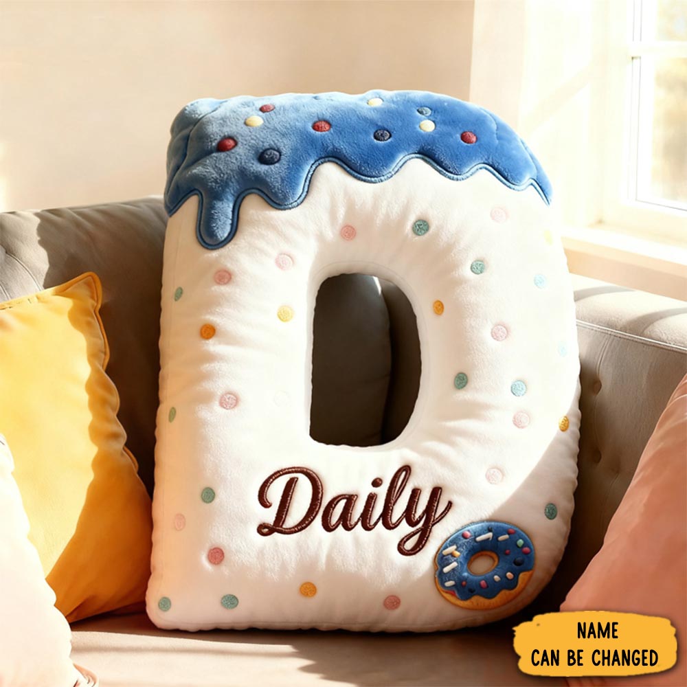 Personalized Blue Donut Alphabet Throw Pillow Graphic 3d Print Donut Letter With Name For Kids Boys Girls Family Baker Christmas Gift