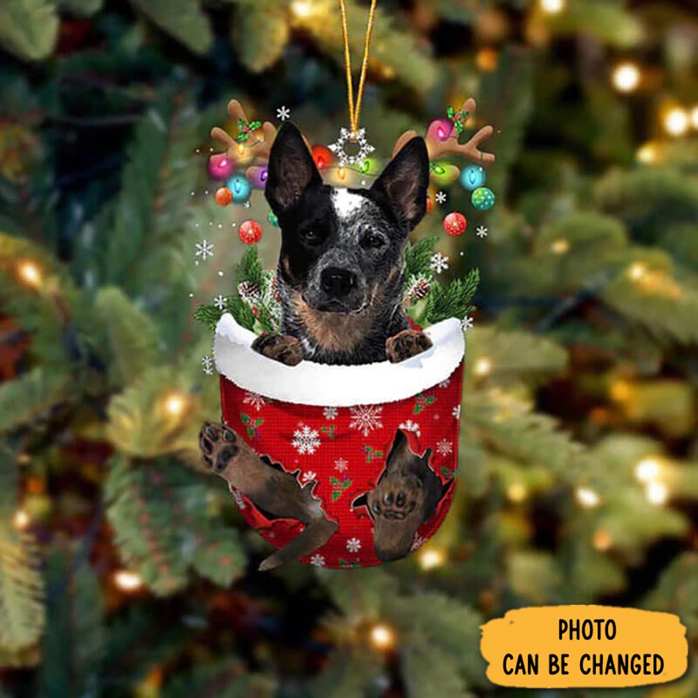 Personalized Blue Heeler In Snow Pocket Christmas Ornament Charming Christmas Ornament Gift Idea