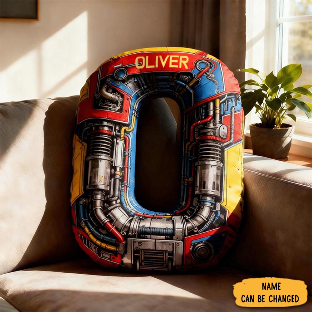 Personalized Blue Machine Alphabet Shaped Pillow For Movie Lovers Initial Pillow Christmas Gift For Boys Kids