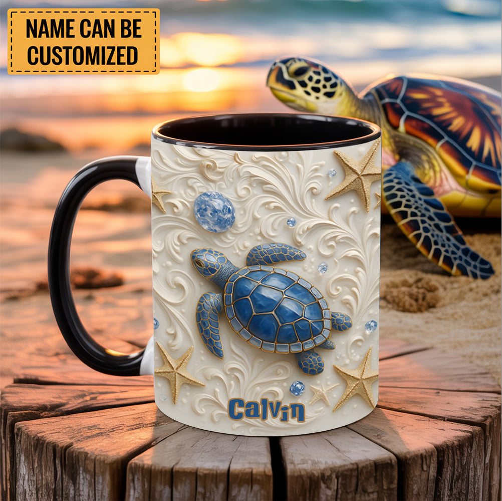 Personalized Blue Sea Turtle Beach Mug Cute Coffee Cup Gifts For Turtle Enthusiasts