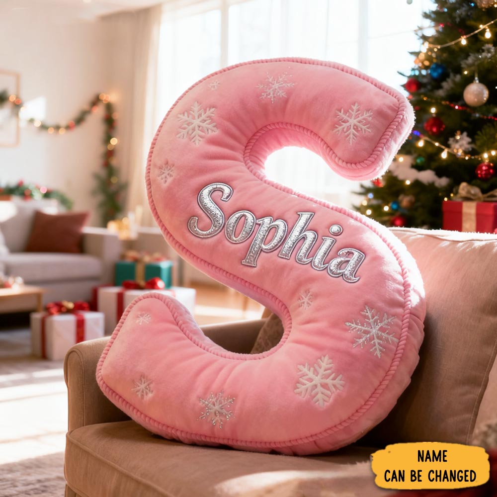 Personalized Blue Snowflakes Initial Graphic 3d Print Pillow With Name Christmas Gift For Kids