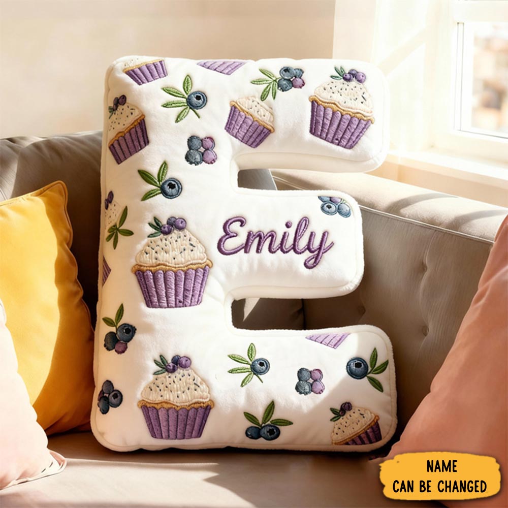 Personalized Blueberry Cupcake Alphabet Throw Pillow Graphic 3d Print Blueberry Cake Letter With Name For Baker Christmas Gift For Kids Boys Girls Family