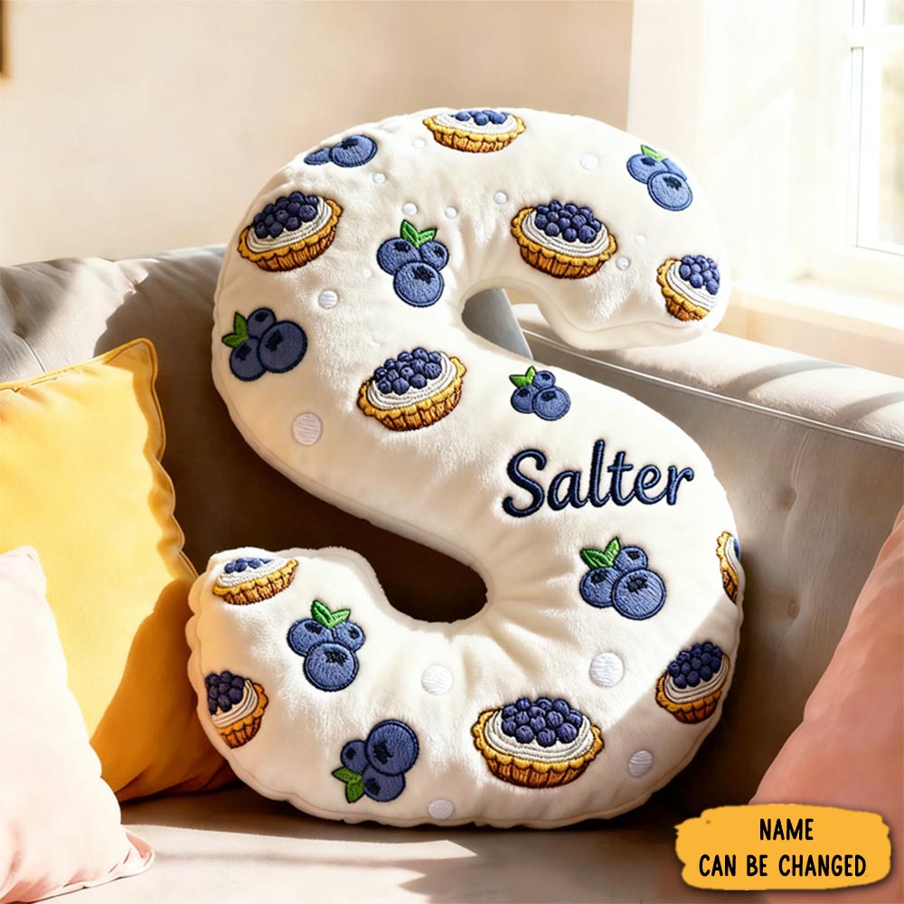 Personalized Blueberry Egg Tart Alphabet Throw Pillow Graphic 3d Print Blueberry Letter With Name For Baker Christmas Gift For Kids Boys Girls Family