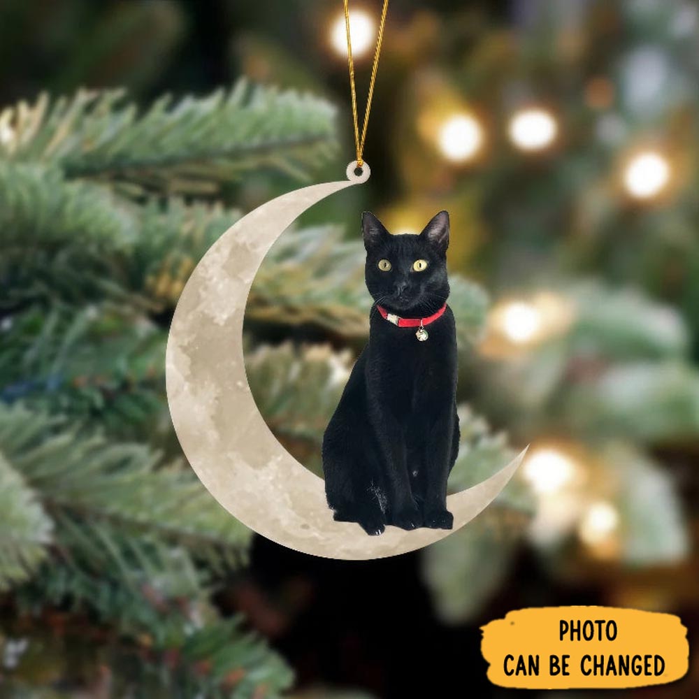 Personalized Bombay Cat Sits On The Moon Hanging Ornament Custom Christmas Ornament Gift Idea