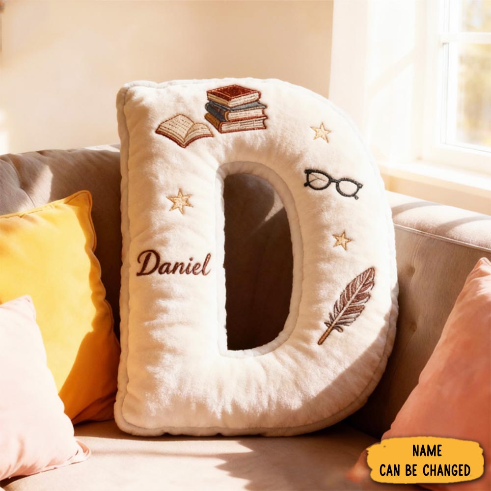 Personalized Book Alphabet Throw Pillow Graphic 3d Print Bookish Book And Glasses Pillow With Name For Kids Book Lover Gifts Birthday Gift
