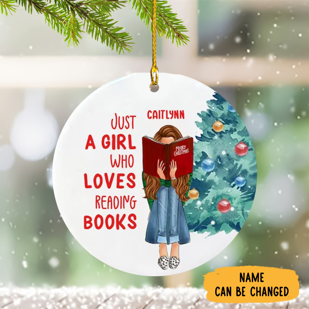 Personalized Book Lover Christmas Ornament 2024 Xmas Just A Girl Who Loves Reading Books