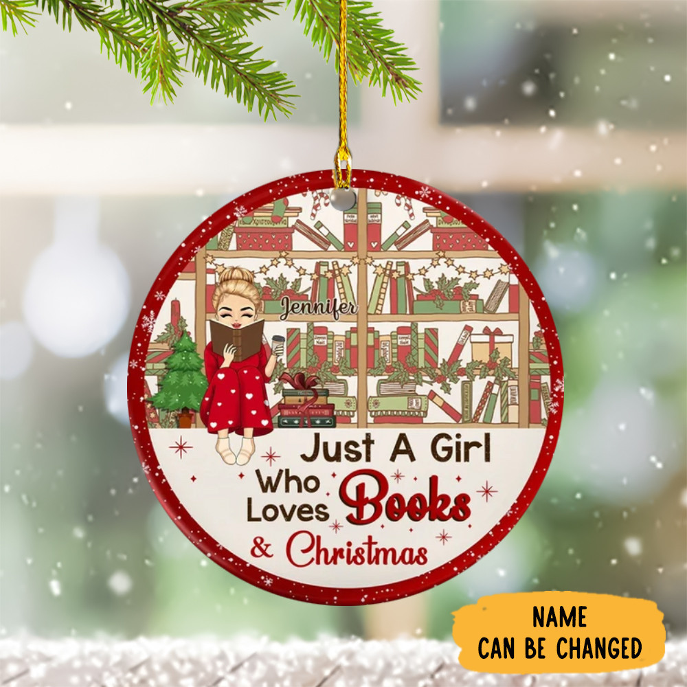 Personalized Book Lover Christmas Ornament For 2024 A Girl Who Love Book & Christmas