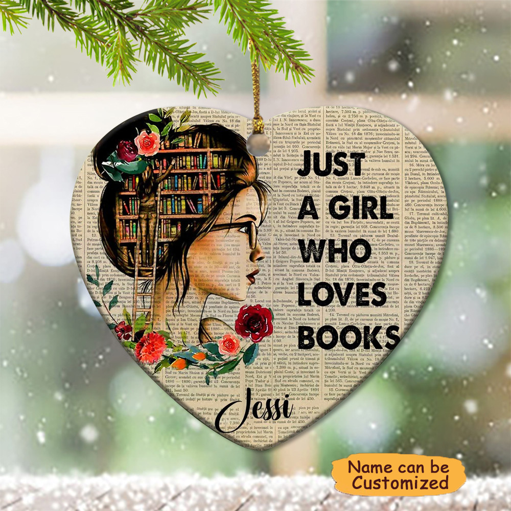Personalized Book Lovers Heart Ornament 2024 Christmas Just A Girl Who Loves Books