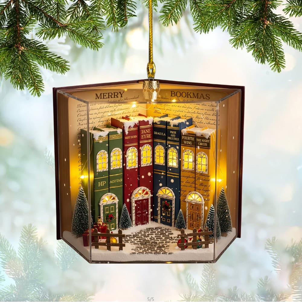 Personalized Book Nook Christmas Custom Flat Acrylic Ornament Gift For Book Lovers