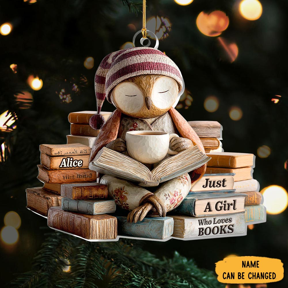 Personalized Bookish Owl Christmas Ornament Home Decor Xmas Gifts For Owl Owners