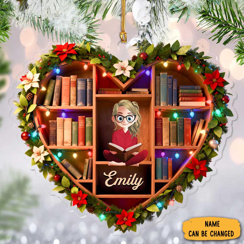 Personalized Bookshelf Christmas Ornament Xmas Decor Christmas Wreath Gifts