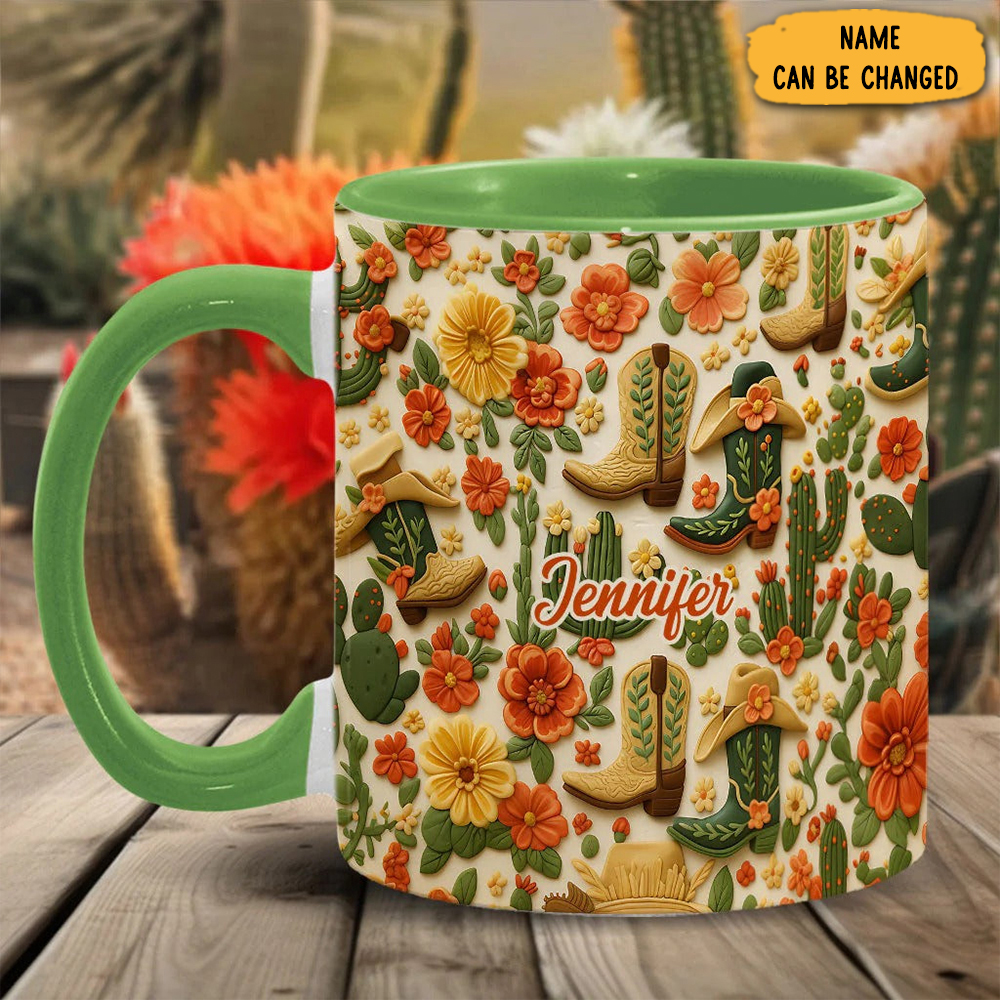 Personalized Boots And Cactus Mug Cowgirl Themed Unique Gifts For Cowgirl Lovers