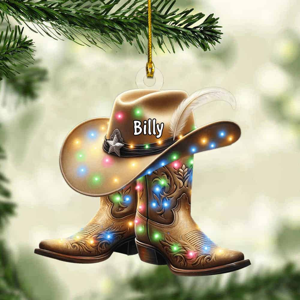 Personalized Boots And Hat Cowboy Flat Personalized Acrylic Ornament
