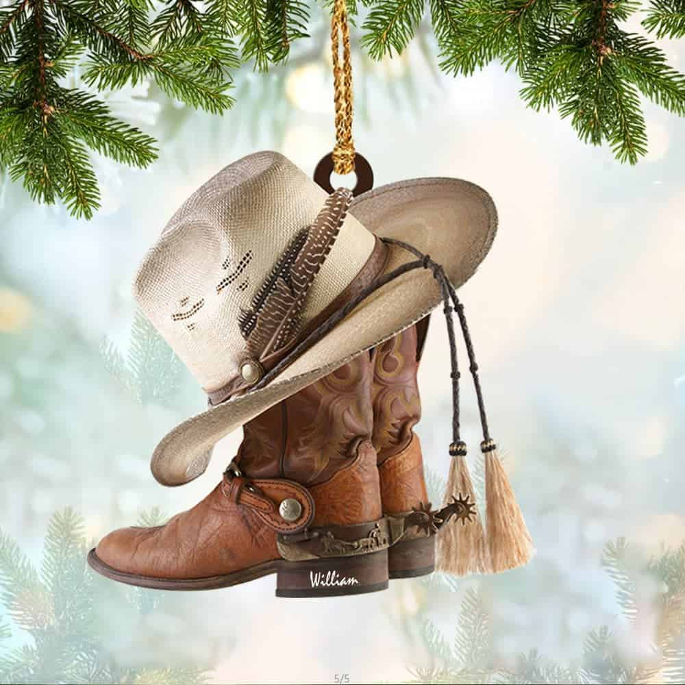 Personalized Boots And Hat Cowboy Personalized Custom Flat Acrylic Ornament