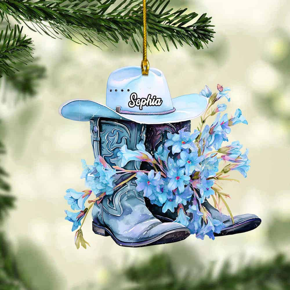 Personalized Boots And Hat Flower Cowboy Christmas Acrylic Ornament