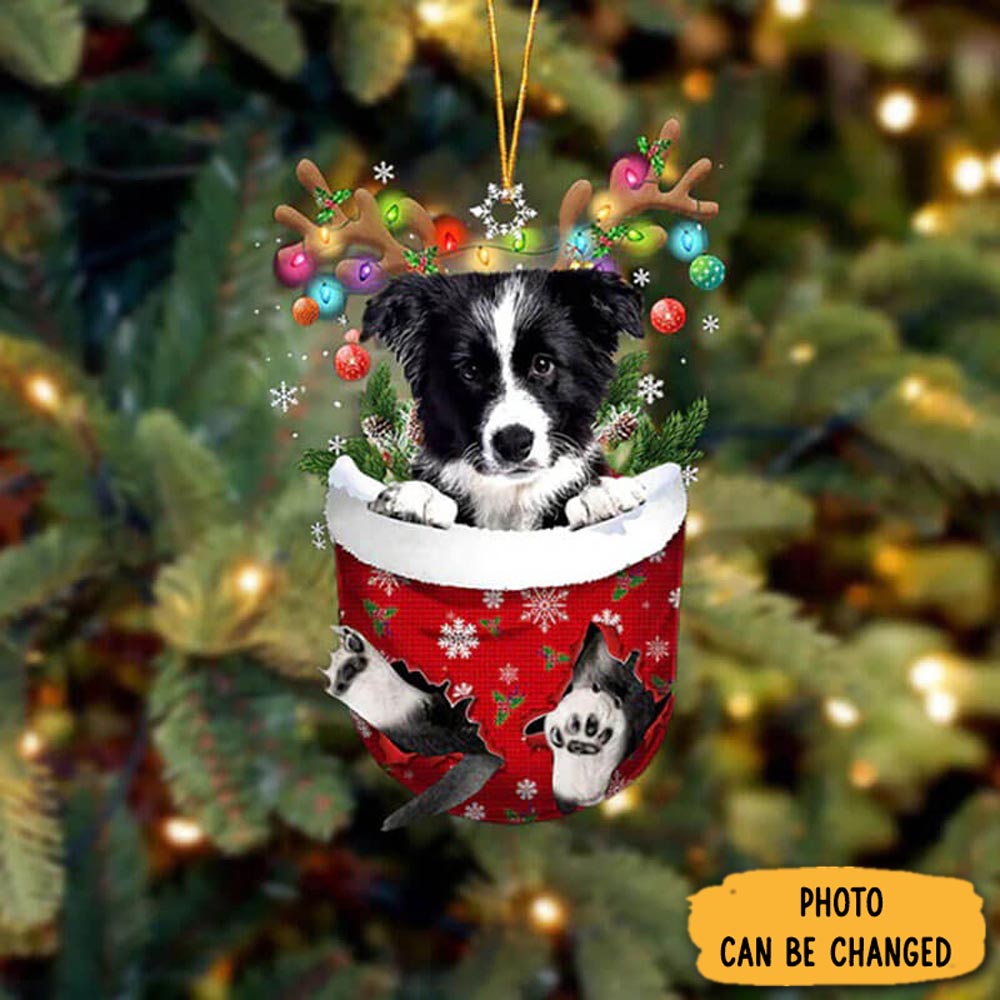 Personalized Border Collie In Snow Pocket Christmas Ornament Unique Thanksgiving Ornament Idea