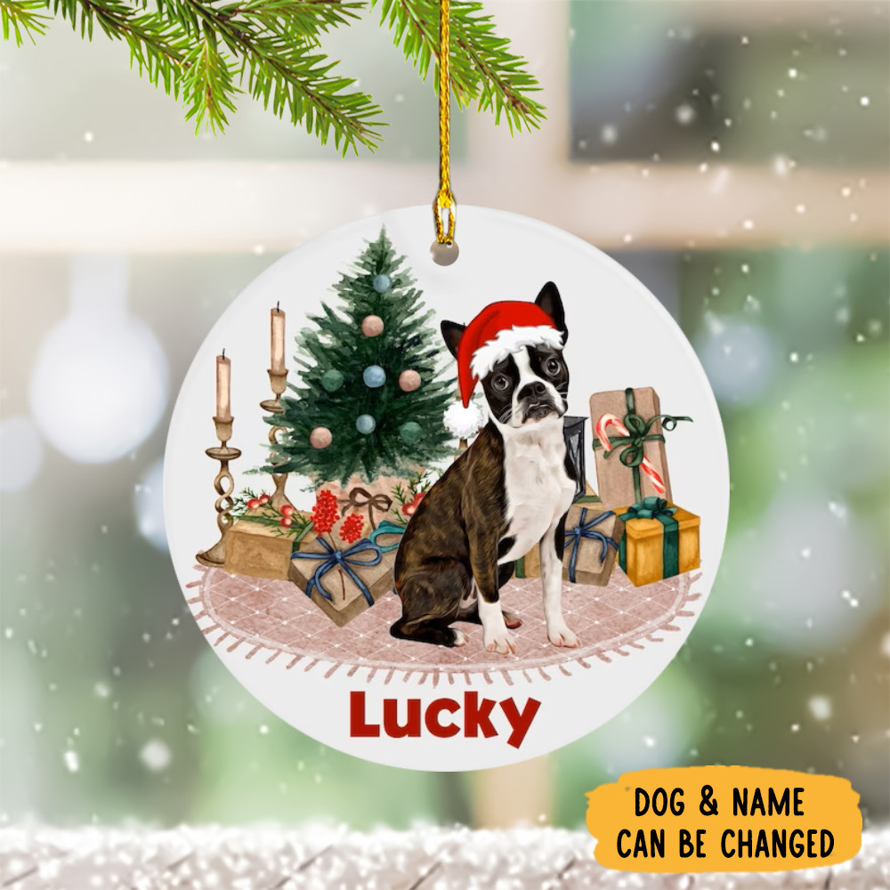 Personalized Boston Terrier Christmas Ornament Boston Terrier Christmas Tree Ornament Presents