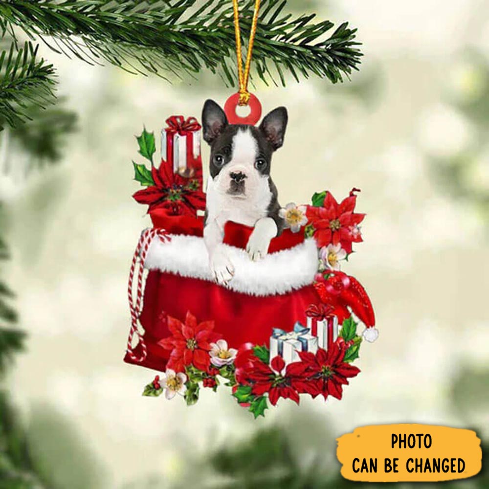 Personalized Boston Terrier In Gift Bag Christmas Ornament Warm Ornament Gift For Family