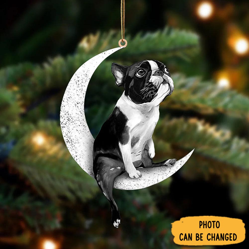Personalized Boston Terrier Sit On The Moon Ornament Charming Christmas Ornament Gift Idea