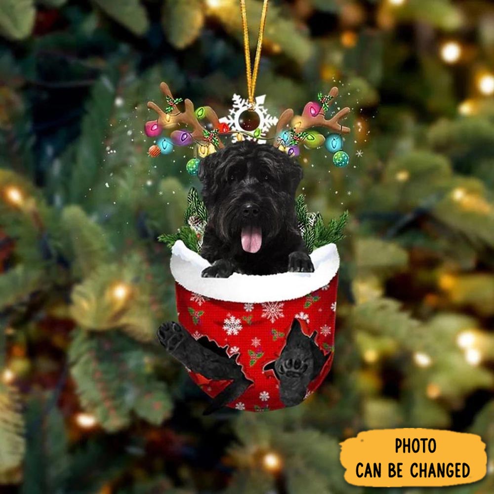 Personalized Bouvier Des Flandres In Snow Pocket Christmas Ornament Heartwarming Family Ornament Keepsake
