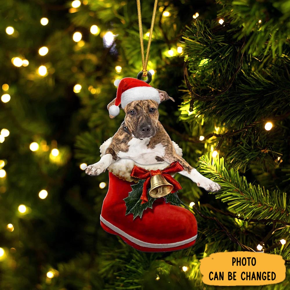 Personalized Boxer Brindle In Santa Boot Christmas Hanging Ornament Classic Christmas Ornament Gift