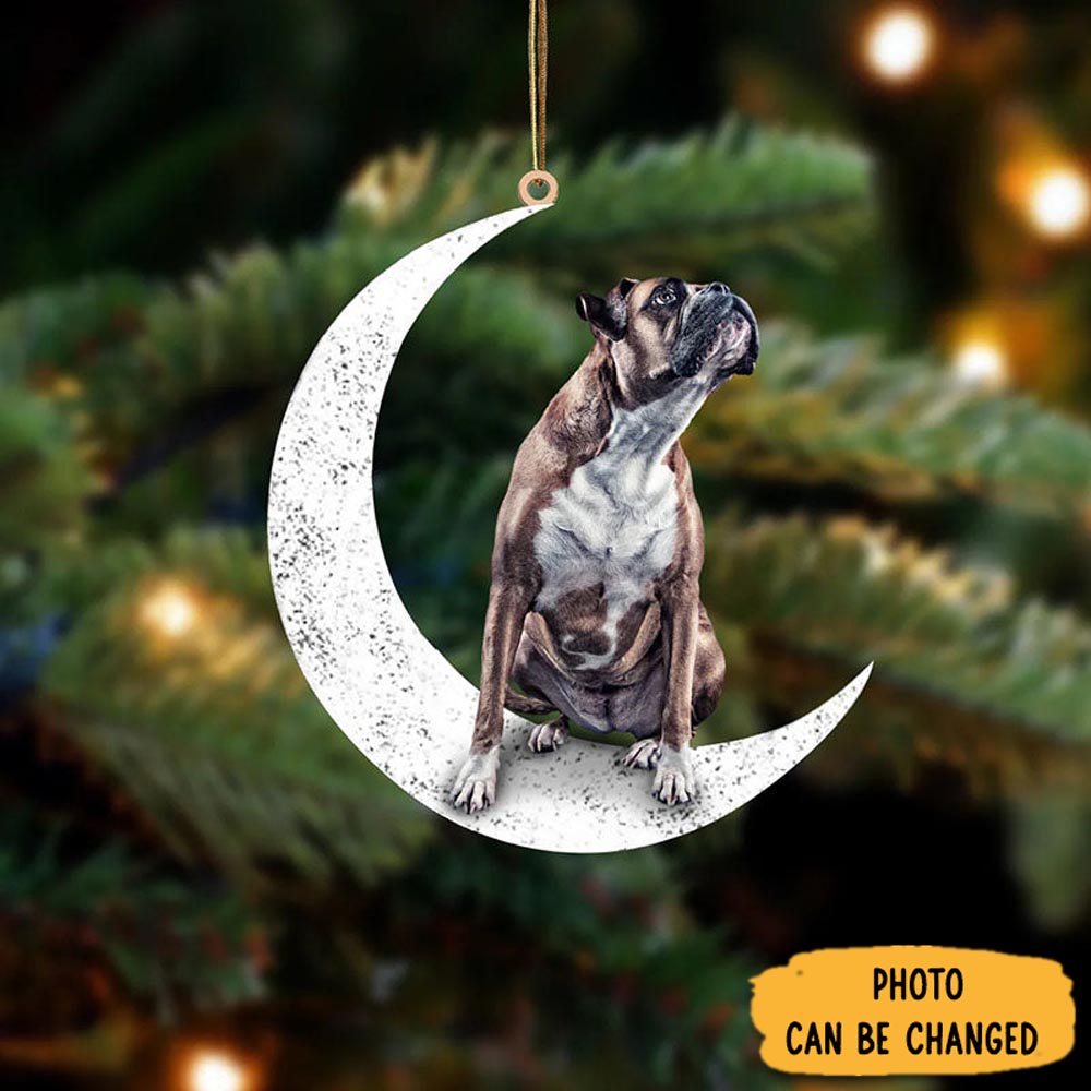 Personalized Boxer Dog Sit On The Moon Ornament Meaningful Christmas Ornament Gift