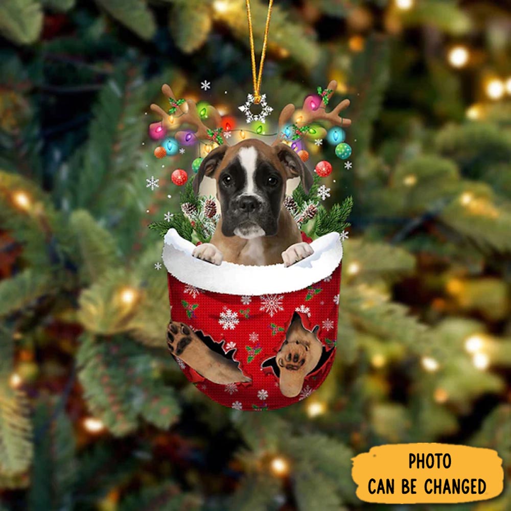 Personalized Boxer In Snow Pocket Christmas Ornament Adorable Easter Ornament Keepsake