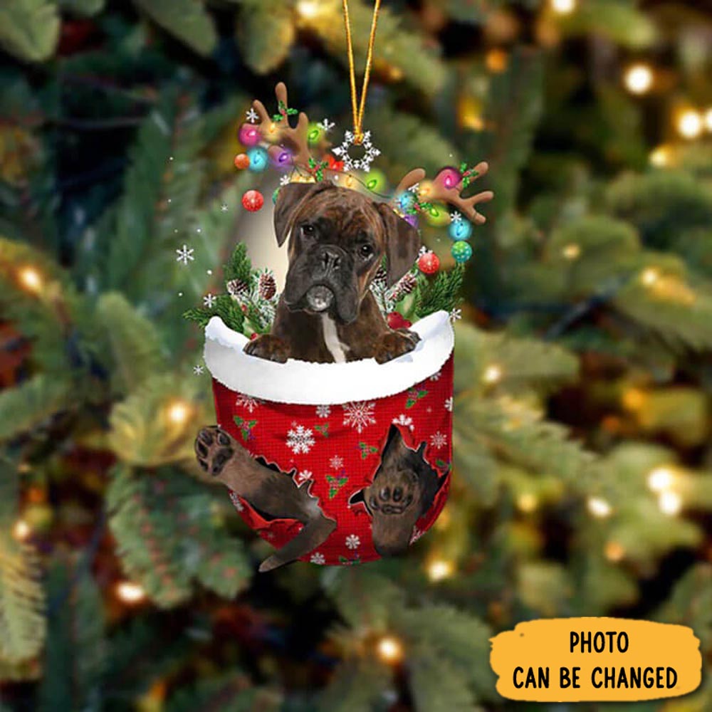 Personalized Boxer In Snow Pocket Christmas Ornament Unique Thanksgiving Ornament Idea