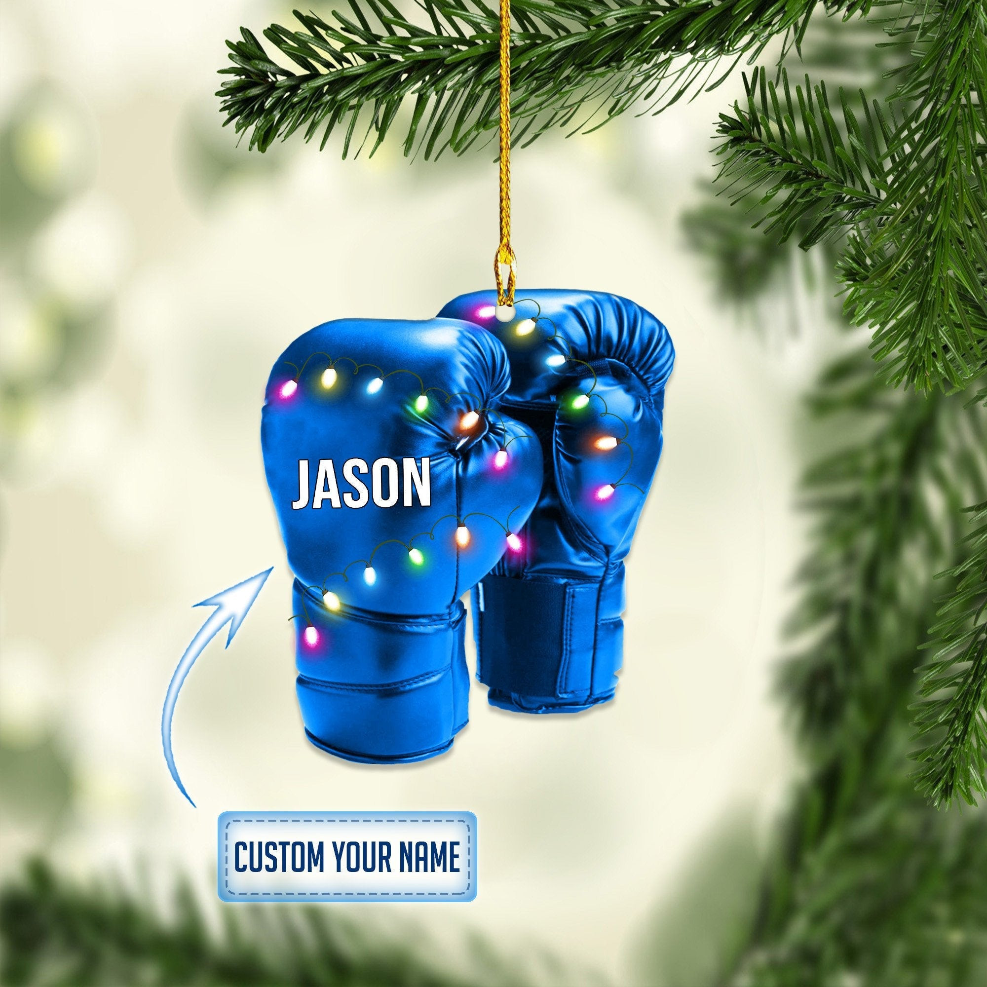 Personalized Boxing Glove Multi Color Christmas Ornaments 2D Flat Ornament for Boxing Lover
