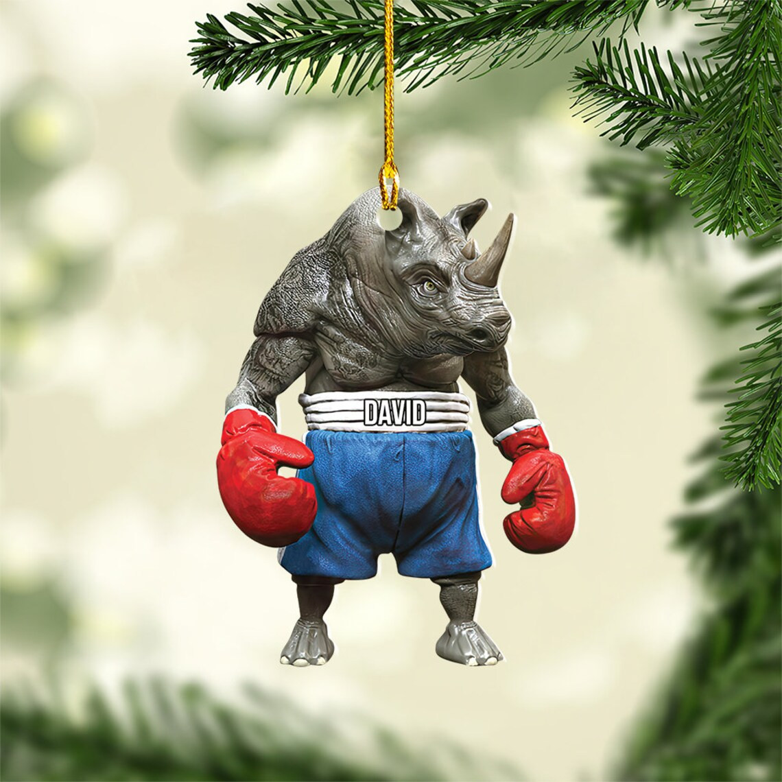 Personalized Boxing Rhino Hanging Ornament Rhino Box Christmas Ornaments Christmas Tree Decor Boxing Man Gift Boxer Gift