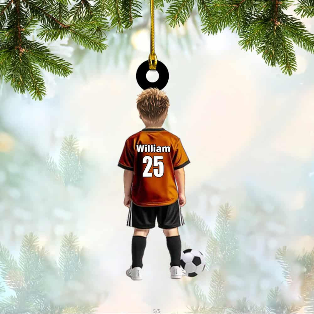 Personalized Boy Kid Soccer Player With Ball Ornament Gift For Soccer Young Lovers