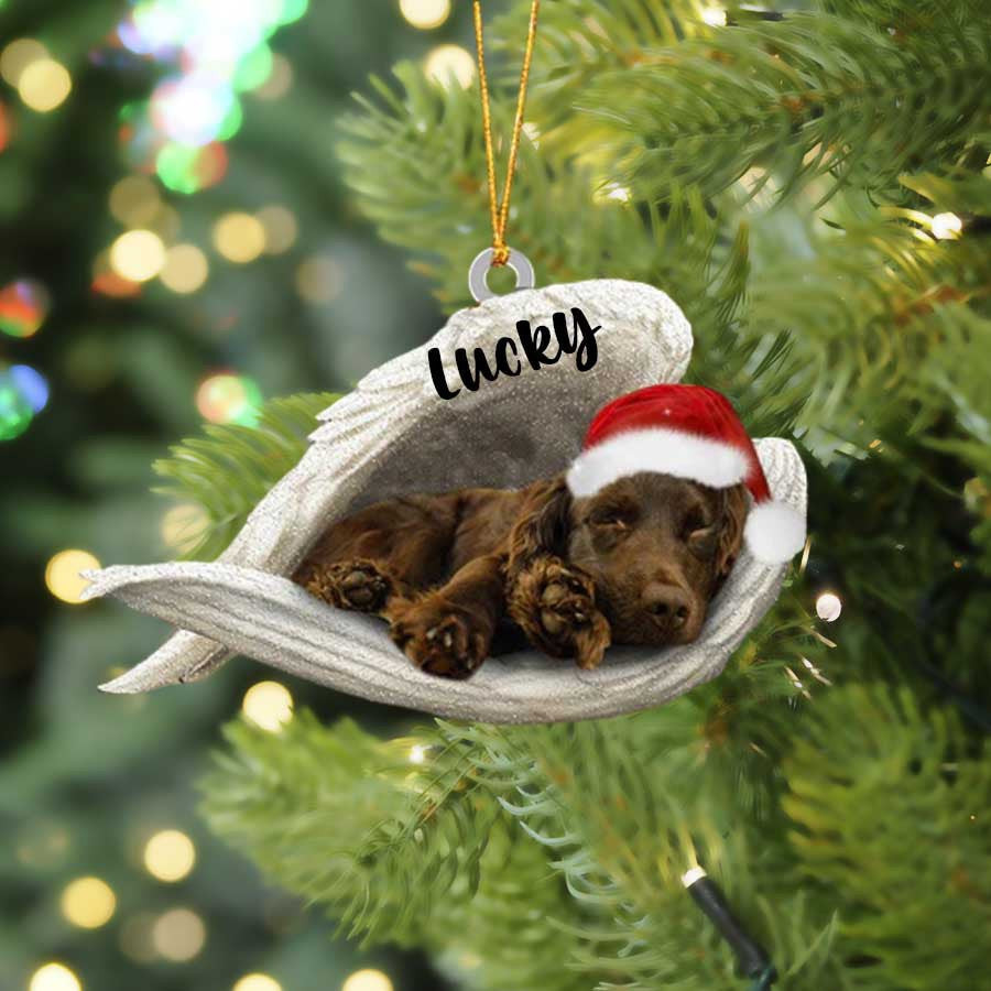 Personalized Boykin Spaniel Sleeping Angel Christmas Flat Acrylic Dog Ornament Memorial Dog Gift