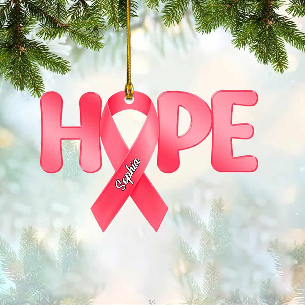 Personalized Breast Cancer Christmas Acrylic Ornament
