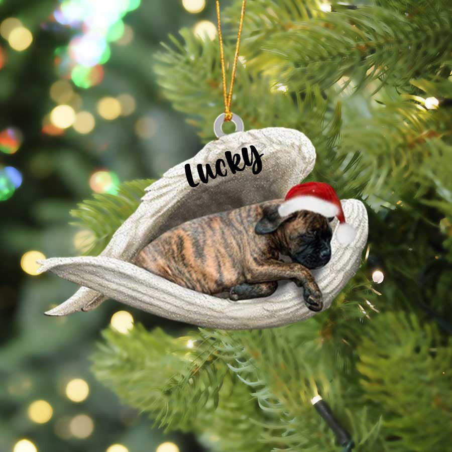 Personalized Brindle Boxer Sleeping Angel Christmas Flat Acrylic Dog Ornament Memorial Dog Gift