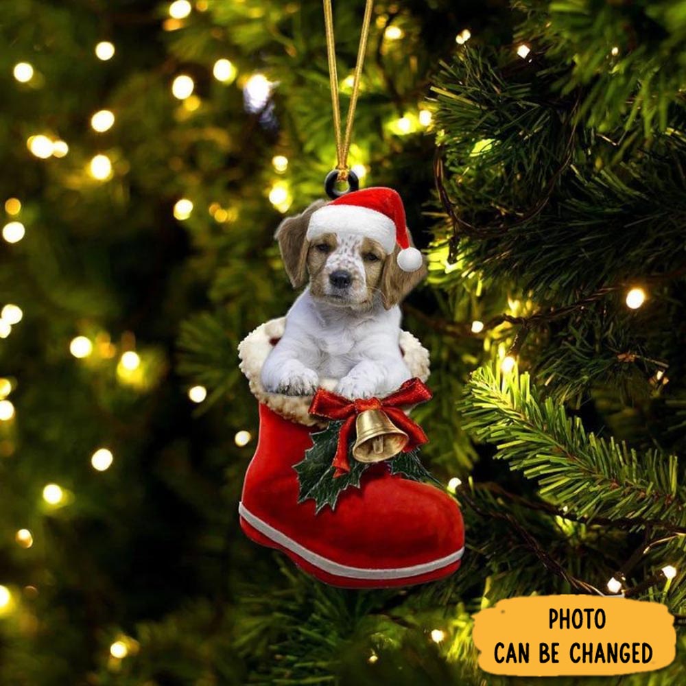 Personalized Brittany In Santa Boot Christmas Hanging Ornament Beautiful Holiday Ornament Keepsake