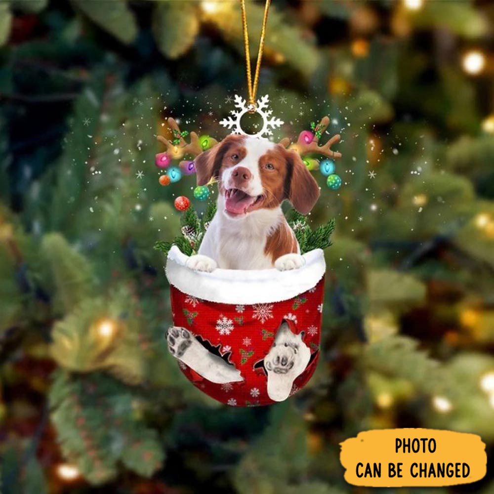 Personalized Brittany Spaniels Red And White In Snow Pocket Christmas Ornament Charming Christmas Ornament Gift Idea