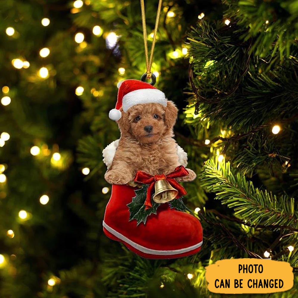 Personalized Brown Poodle In Santa Boot Christmas Hanging Ornament Classic Christmas Ornament Gift