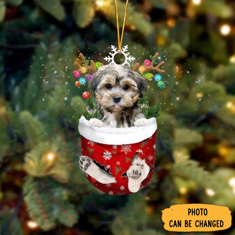 Personalized Brown Shorkie In Snow Pocket Christmas Ornament Holiday Ornament For Home & Family