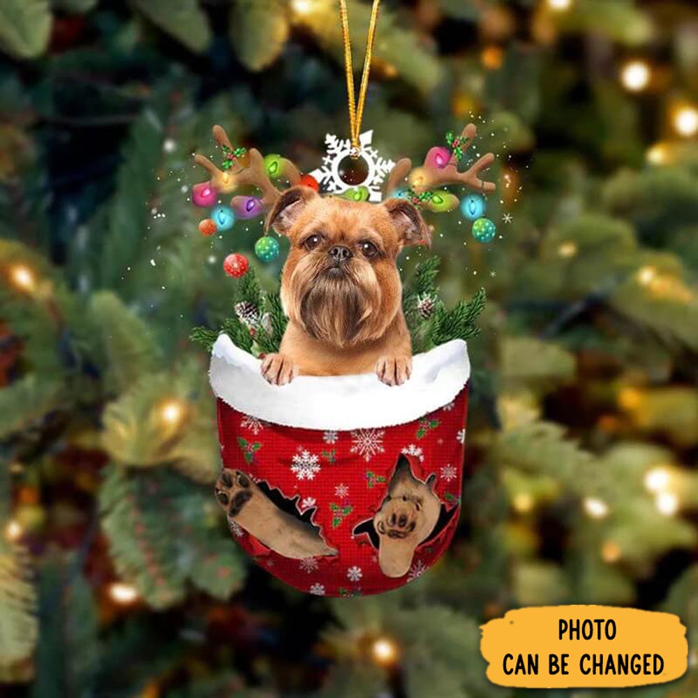 Personalized Brussels Griffon In Snow Pocket Christmas Ornament Custom Christmas Ornament Gift Idea