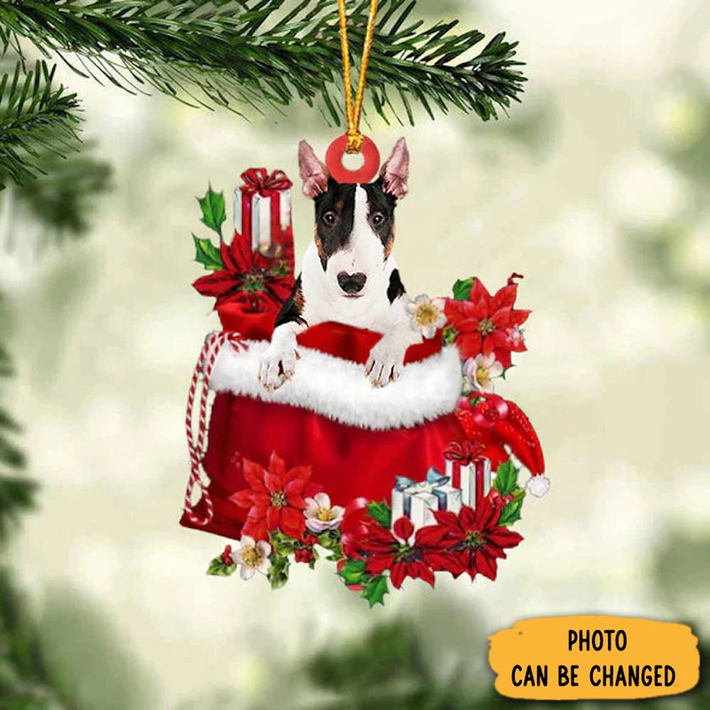 Personalized Bull Terrier In Gift Bag Christmas Ornament Perfect Christmas Ornament Gift
