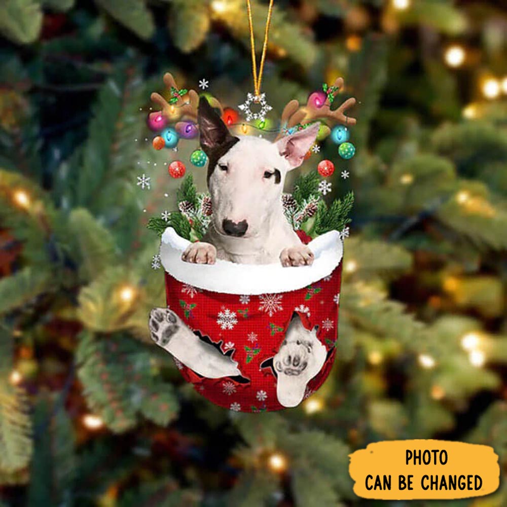 Personalized Bull Terrier In Snow Pocket Christmas Ornament Lovely New Year Ornament Keepsake