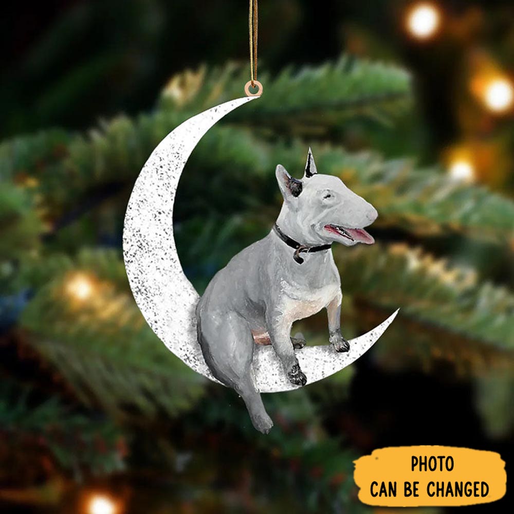 Personalized Bull Terrier Sit On The Moon Ornament Thoughtful Valentine Ornament Gift