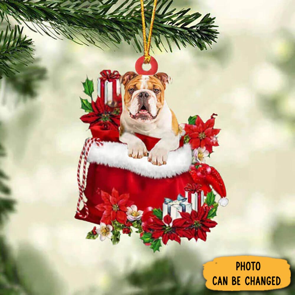 Personalized Bulldog In Gift Bag Christmas Ornament Adorable Easter Ornament Keepsake
