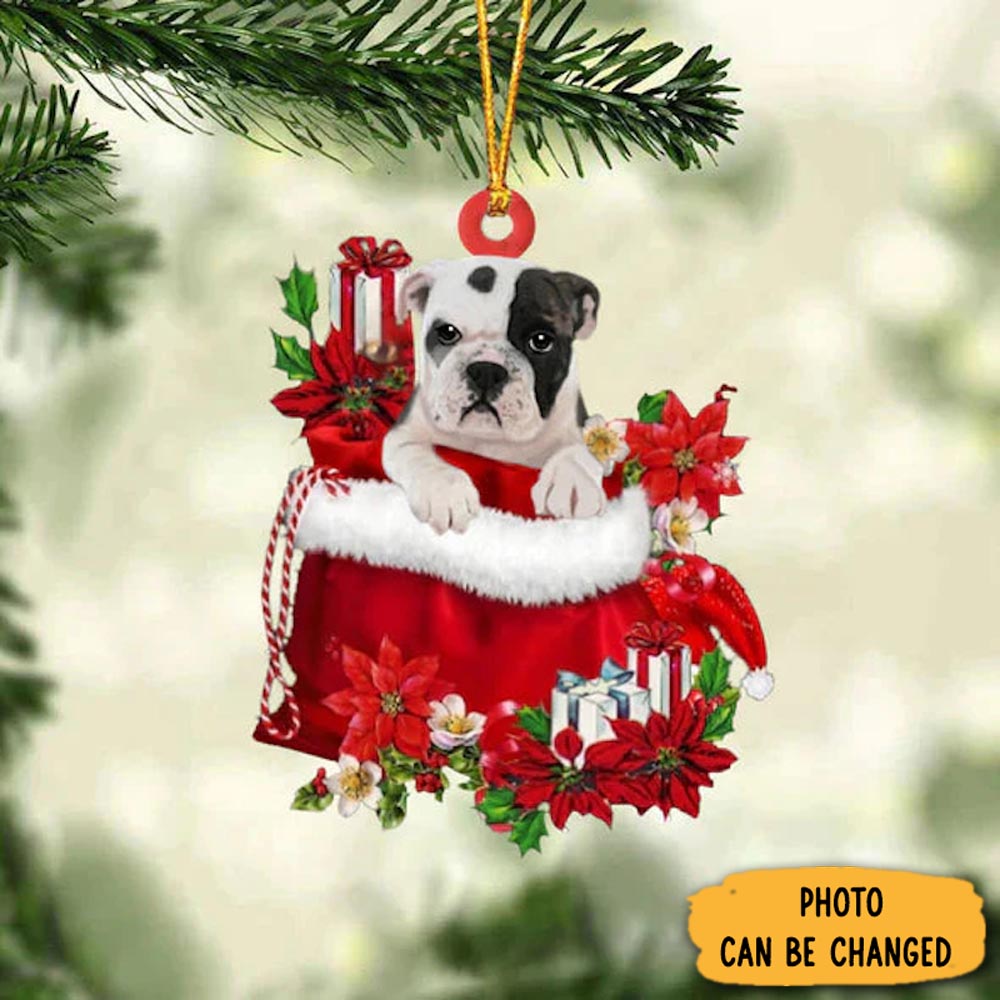Personalized Bulldog In Gift Bag Christmas Ornament Unique Thanksgiving Ornament Idea