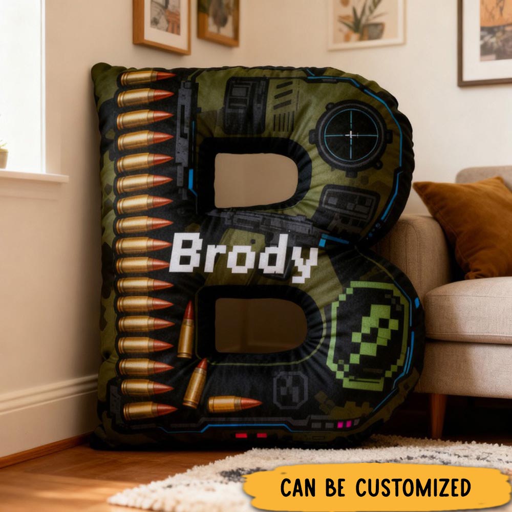 Personalized Bullet Game Letter Pillow for Game Lovers Plush Pillow Christmas Birthday Gift for Kids