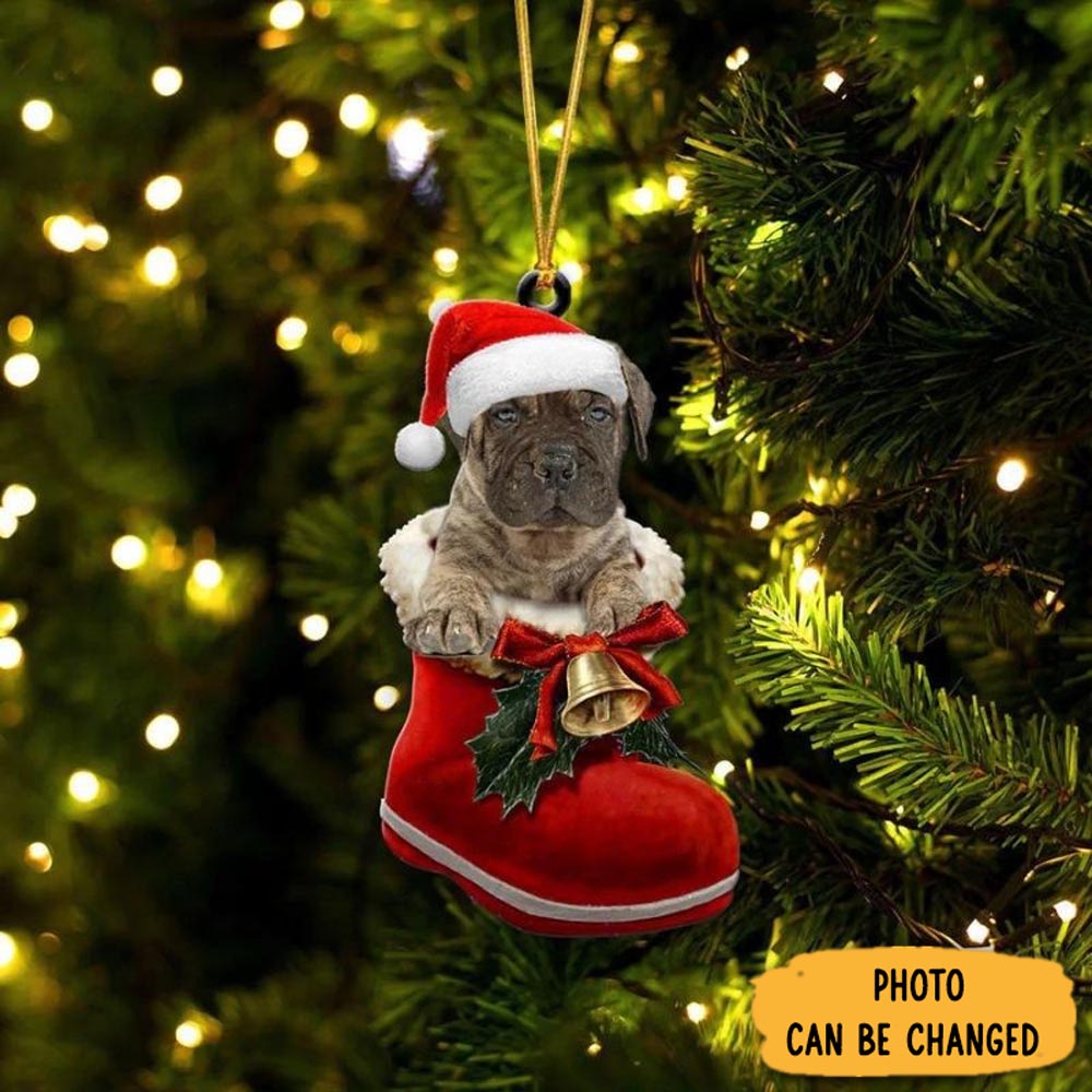 Personalized Bullmastiff In Santa Boot Christmas Hanging Ornament Joyful Holiday Season Ornament Gift